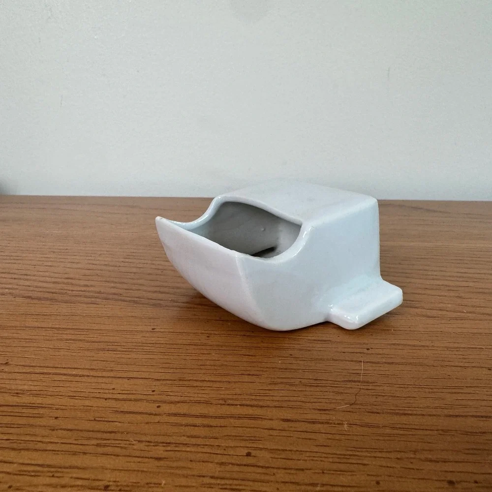 Vintage White Porcelain Made in Japan Bird Feed Water Dish MCM Style